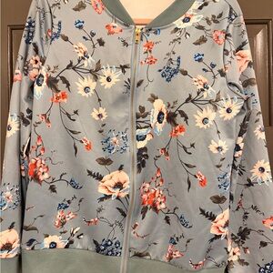 Wish Blue Floral Zip-Up Bomber Jacket